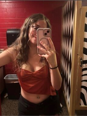 Rusty red Orange backless tie back Cami asymmetrical crop Top